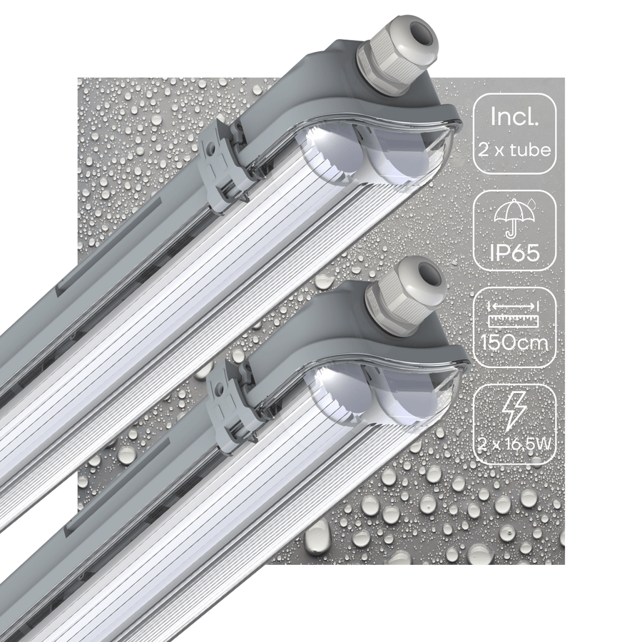 2 PACK -LED's Light Dubbele LED TL lamp 150 cm - compleet met LED buizen - Binnen en buiten - 6120 lm - 2x16.5W - 4000K - 185lm/w - Energielabel B led.gl