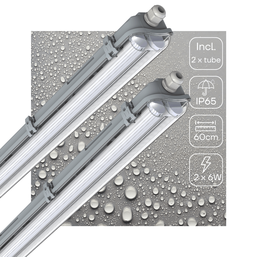2 PACK -LED's Light Dubbele LED TL lamp 60 cm - compleet met LED buizen - Binnen en buiten - 2200 lm - 2x6W - 4000K - 185lm/w - Energielabel B led.gl