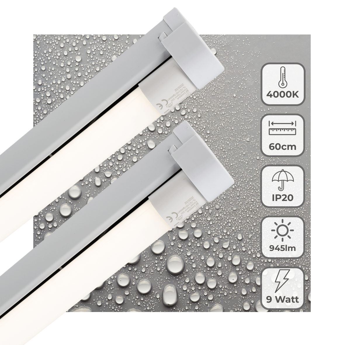 2 PACK - LED's Light LED licht balk 60 cm voor binnen - Armatuur inclusief LED TL buis - 1000 lm TL verlichting led.gl