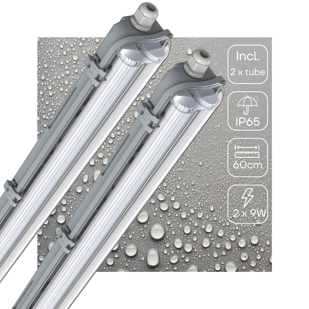 2 PACK - LED's Light LED TL dubbel armatuur 60 cm - Compleet met 2 LED TL buizen 60 cm - 2160lm led.gl