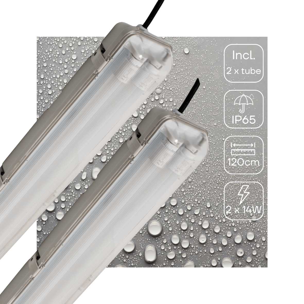 2 PACK - LED's Light LED TL Armatuur licht balk met sensor - incl Dubbele buis 2x14W 120cm 4000K Bewegingssensor en nachtsensor - Waterdicht - 150lm/w led.gl