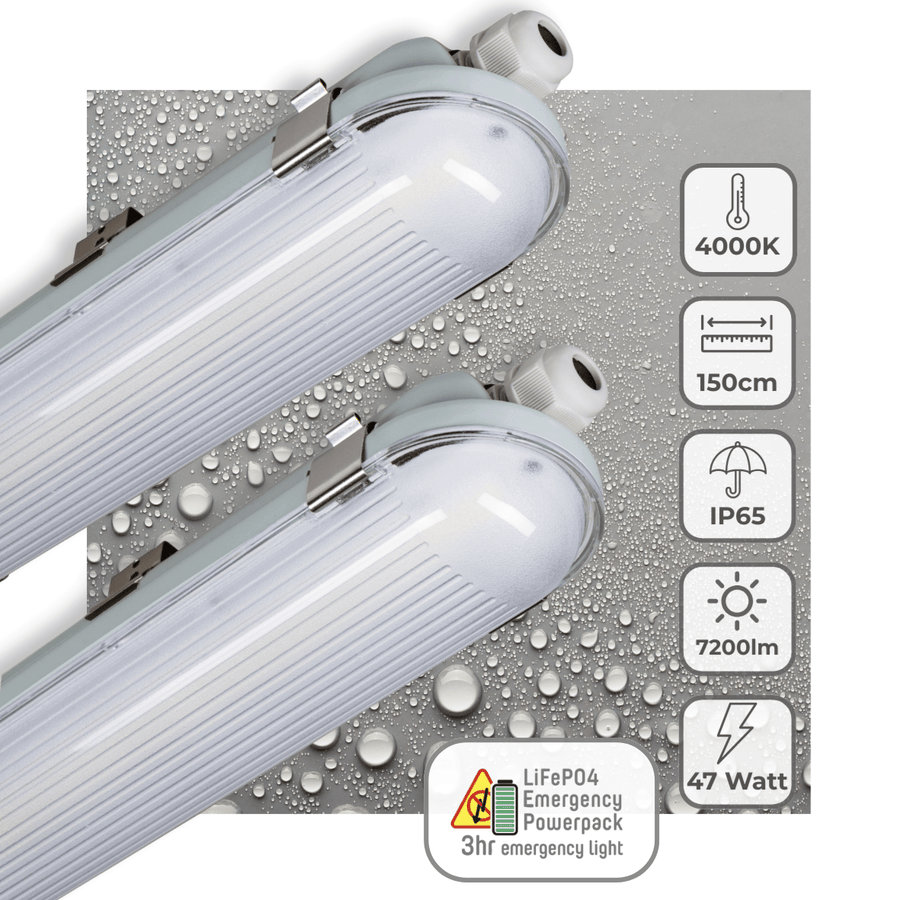 2 PACK - LED's Light PRO Philips LED TL armatuur 150 cm - Met noodaccu - 185lm/w - Energielabel B - 47W 7200lm 4000K led.gl