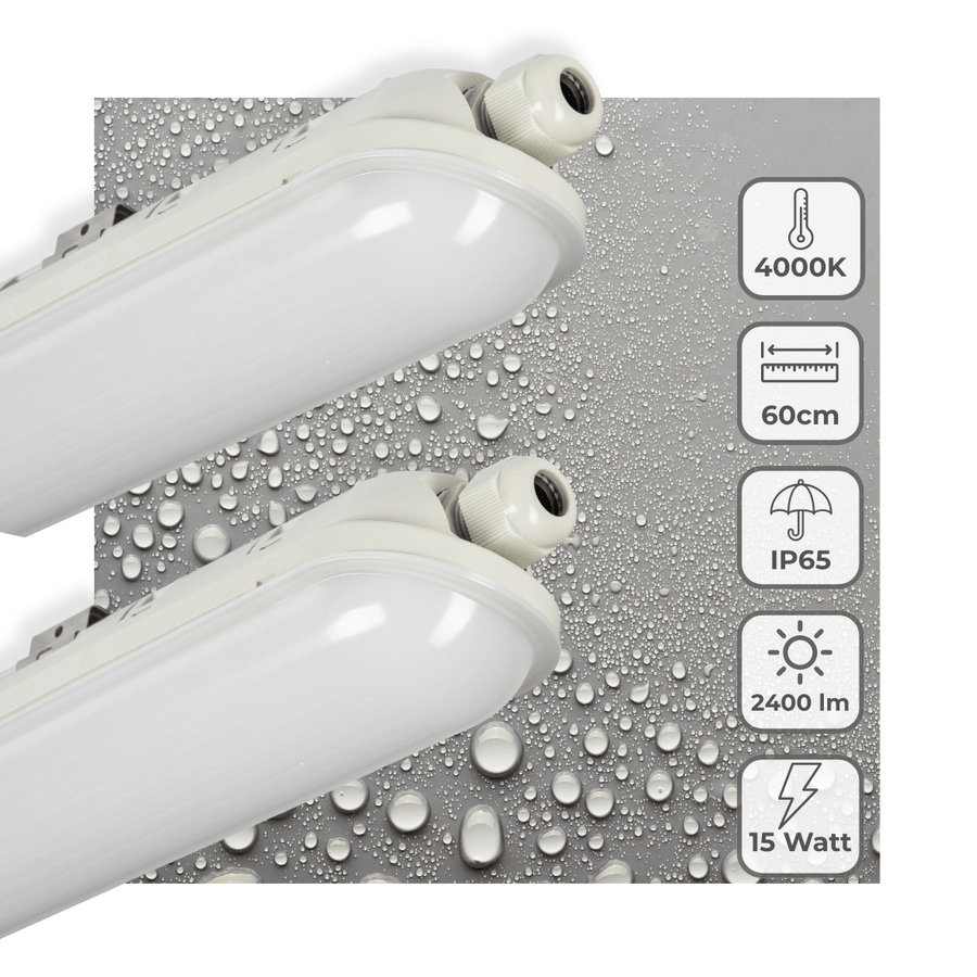 2 PACK - LED's Light Pro TL armatuur compleet 60 cm - Koppelbaar - IP65 Waterdicht - 2400 lm - 15W - 160lm/w led.gl