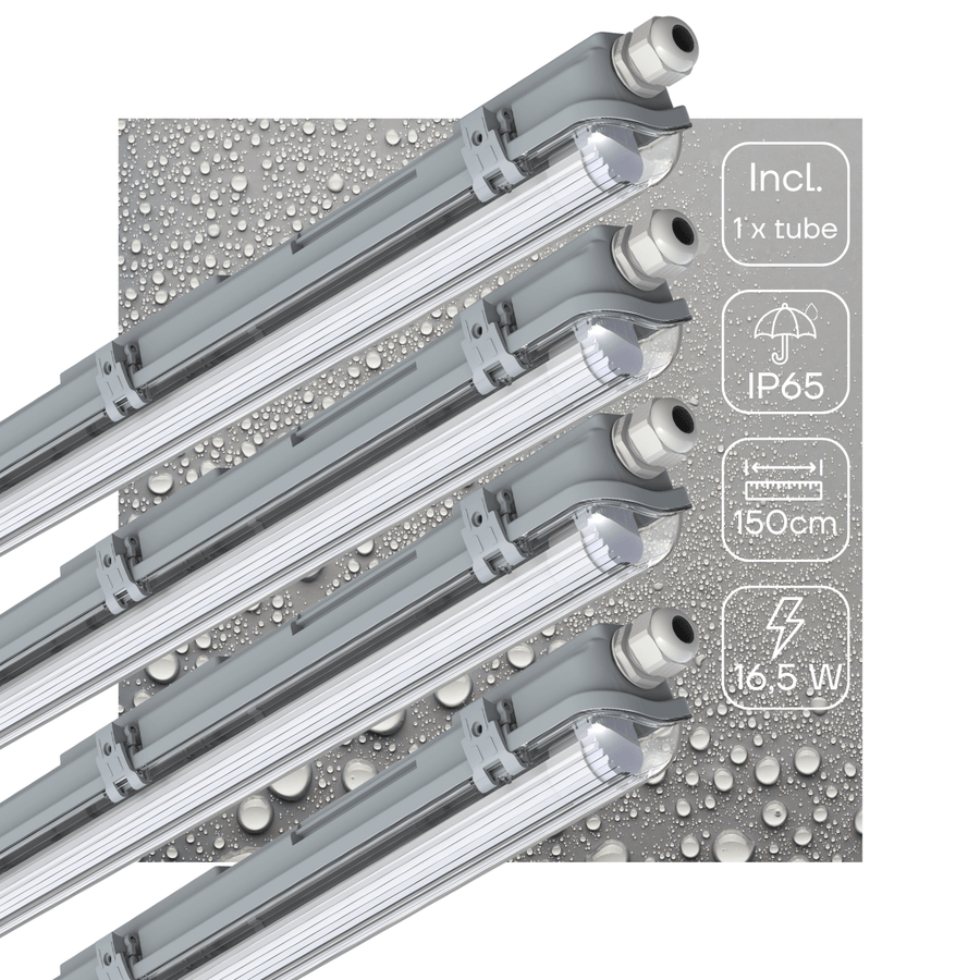 4 PACK -LED's Light Complete LED TL lamp met LED buis 150 cm - Binnen en buiten - 3060lm - 16.5W - 4000K - 185lm/w - Energielabel B led.gl