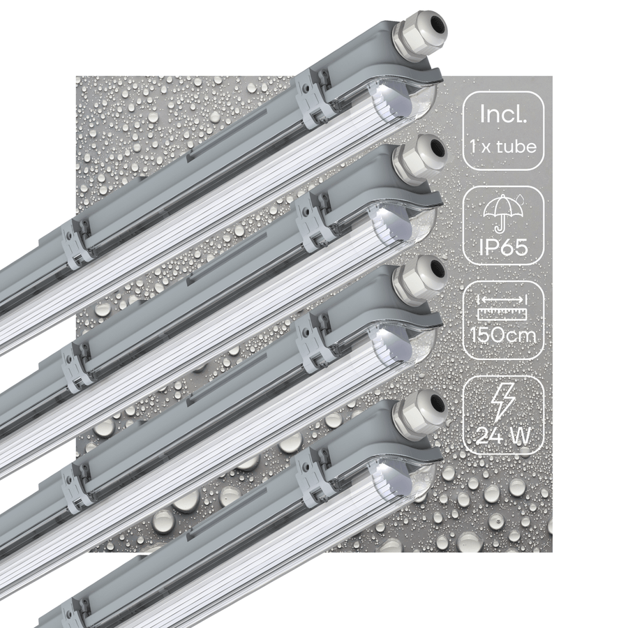 4 PACK - LED's Light LED TL 4 armaturen met lampen 150 cm - Koud wit licht 6500 K - Waterdicht - Complete set - 4 stuks TL verlichting led.gl