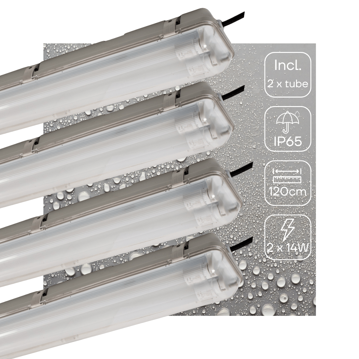 4 PACK - LED's Light LED TL Armatuur licht balk met sensor - incl Dubbele buis 2x14W 120cm 4000K Bewegingssensor en nachtsensor - Waterdicht - 150lm/w led.gl