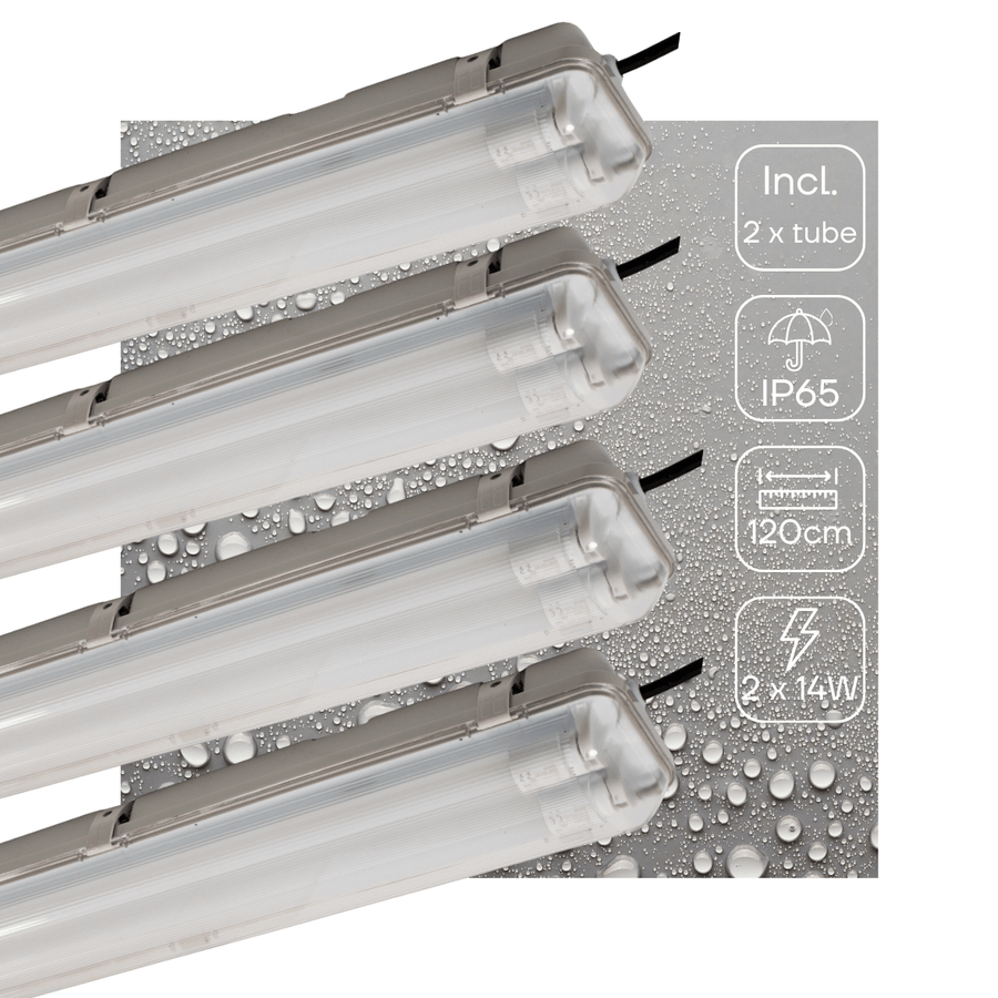 4 PACK - LED's Light LED TL Armatuur licht balk met sensor - incl Dubbele buis 2x14W 120cm 4000K Bewegingssensor en nachtsensor - Waterdicht - 150lm/w led.gl