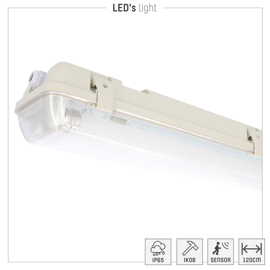 2 PACK - LED's Light LED TL Armatuur licht balk met sensor - incl Dubbele buis 2x14W 120cm 4000K Bewegingssensor en nachtsensor - Waterdicht - 150lm/w led.gl