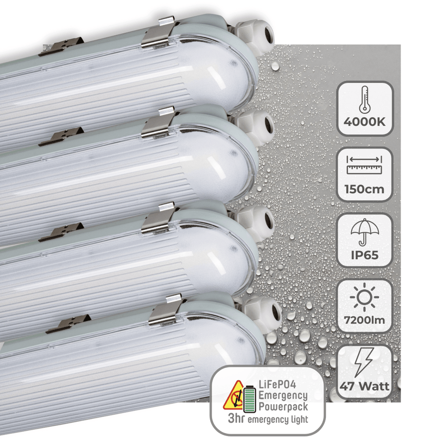 4 PACK - LED's Light PRO Philipps LED TL armatuur 150 cm - Met noodaccu - 185lm/w - Energielabel B - 47W 7200lm 4000K led.gl