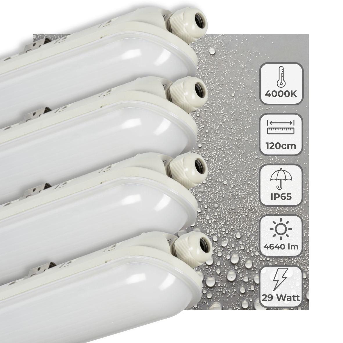 4 PACK - LED's Light Pro Koppelbaar LED TL armatuur compleet 120 cm - Waterdicht - 4640 lm 29W 4000K 160lm/w TL verlichting led.gl