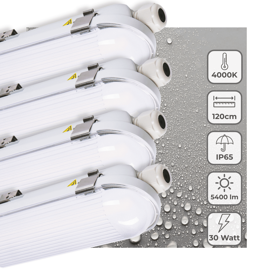 4 PACK -LED's Light Pro Philips TL armatuur met strip 120 cm - Koppelbaar - Power switch - Energielabel B - 5400 lm - 185lm/w - 30W - 4000K TL verlichting led.gl