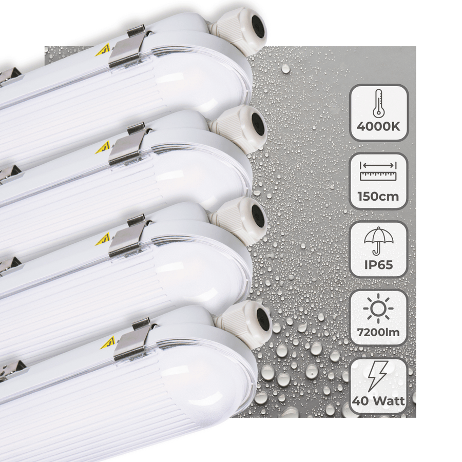 4 PACK - LED's Light Pro Philips Koppelbare TL armatuur 150 cm - 40W - Energielabel B - Dimbaar licht - 7200 lm - 180Lm/W - IP65 - 4000K - IK08 TL verlichting led.gl