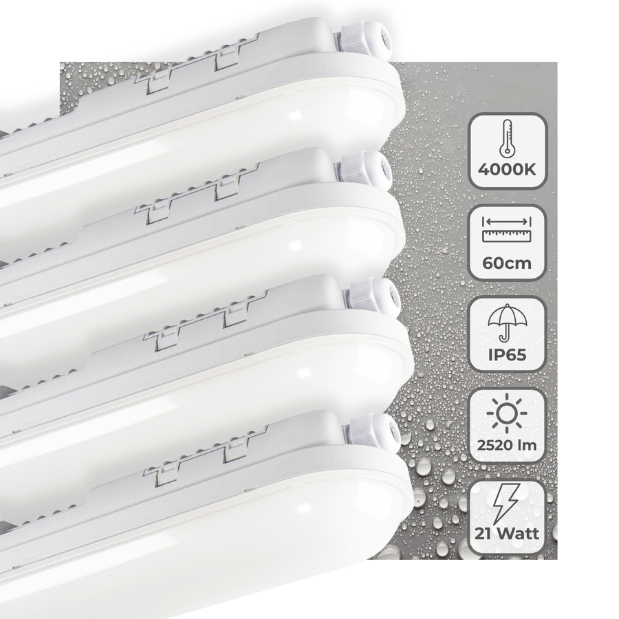 4 PACK - LED's Light Pro TL armatuur 60 cm – Geschikt voor binnen en buiten – 2500 lumen – IP65 waterdicht TL verlichting led.gl