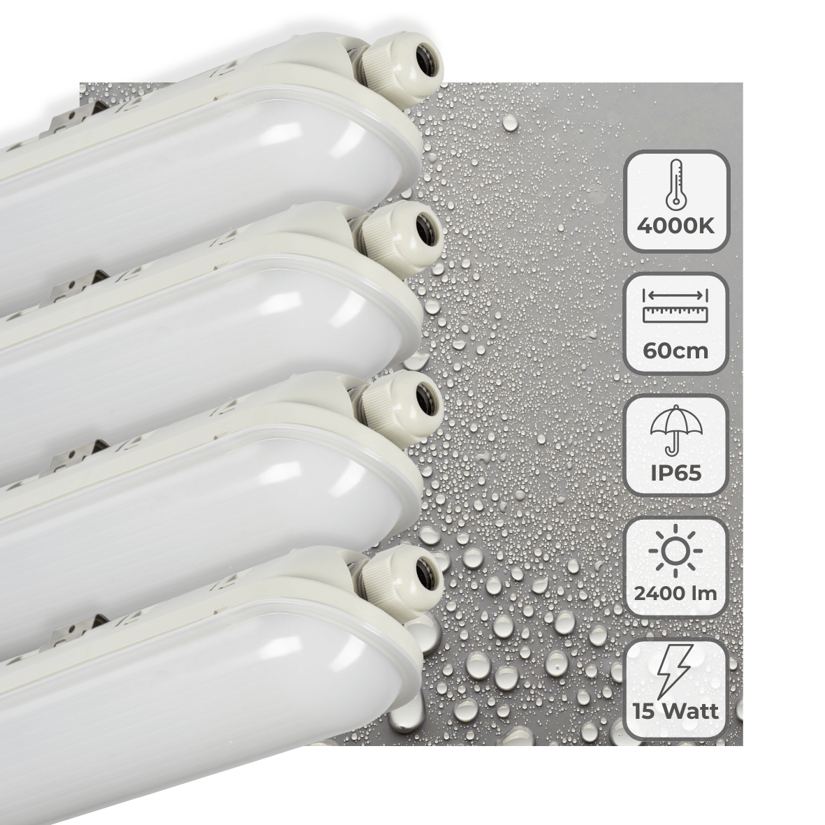 4 PACK -LED's Light Pro TL armatuur compleet 60 cm - Koppelbaar - IP65 Waterdicht - 2400 lm - 15W - 160lm/w led.gl