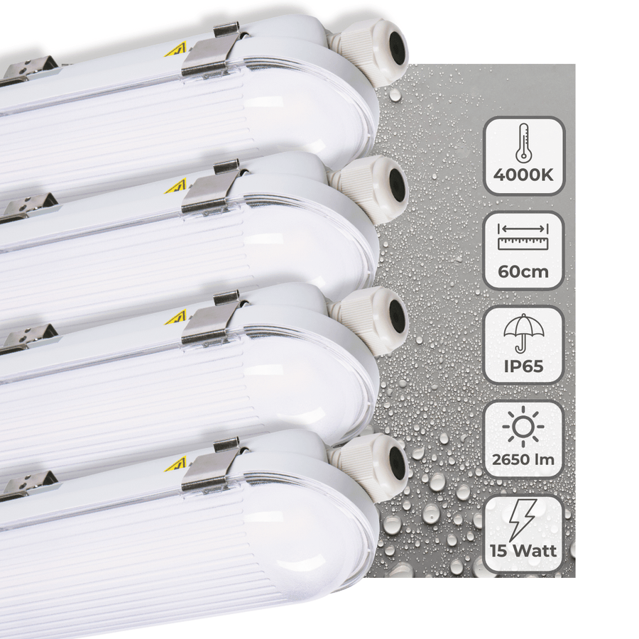 4 PACK - LED's Light Pro Philips TL Armatuur Strip 60 cm - Koppelbaar - Energielabel B - IP65 waterdicht - 2650 lm - 175lm/w TL verlichting led.gl