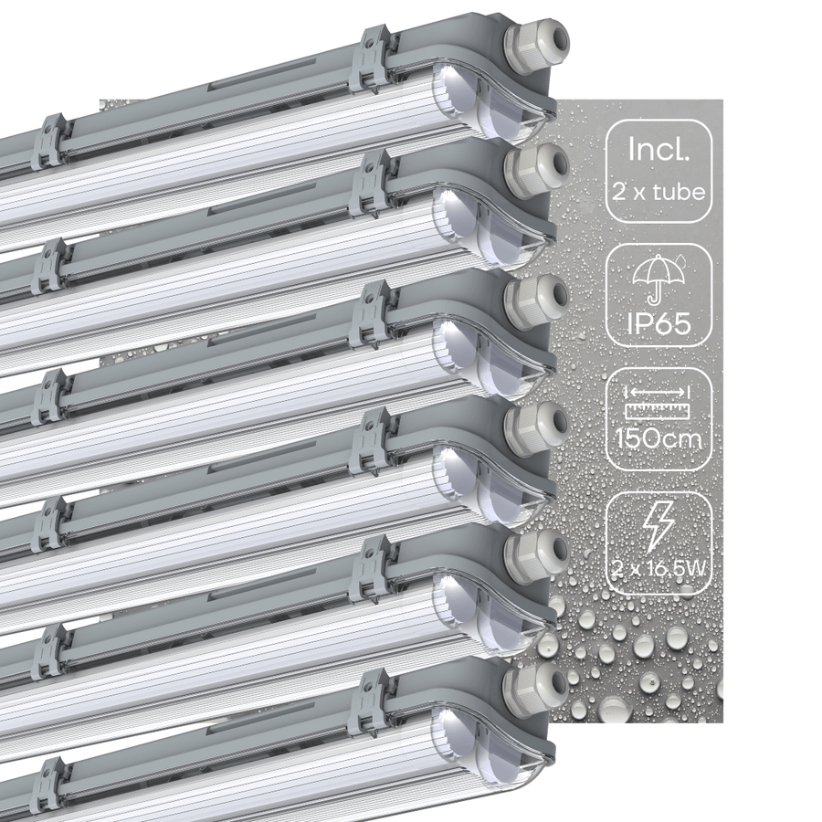 6 PACK - LED's Light Dubbele LED TL lamp 150 cm - compleet met LED buizen - Binnen en buiten - 6120 lm - 2x16.5W - 4000K - 185lm/w - Energielabel B led.gl