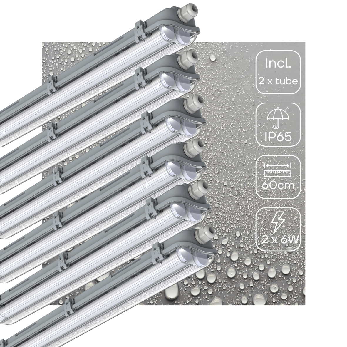6 PACK - LED's Light Dubbele LED TL lamp 60 cm - compleet met LED buizen - Binnen en buiten - 2200 lm - 2x6W - 4000K - 185lm/w - Energielabel B led.gl