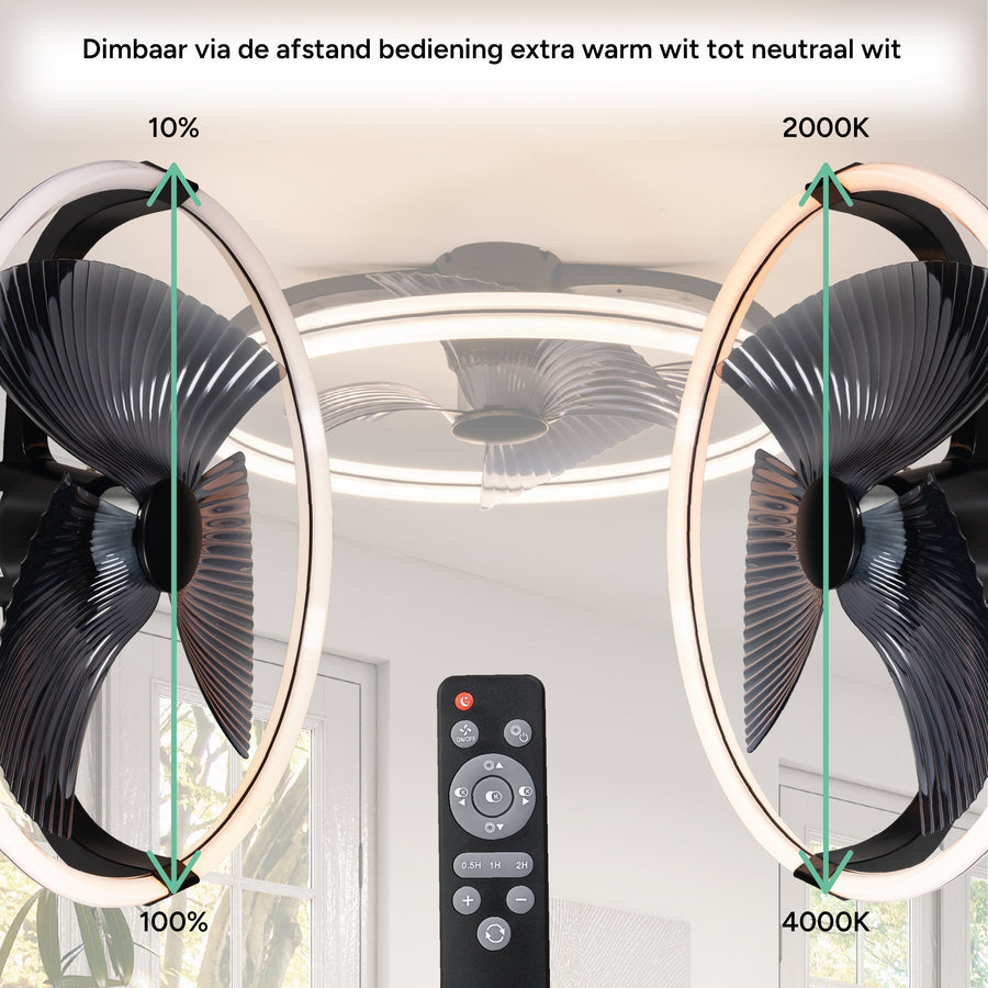 LED's Light Plafondventilator XL 74 cm - Bedienbaar met afstandsbediening - Zwart Plafondventilatoren led.gl