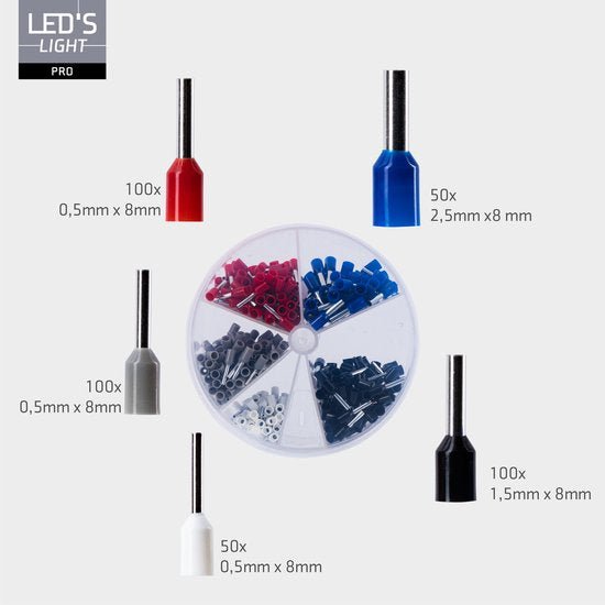 Adelhulzen assortiment set - 5 maten van 0.5mm² tot 2.5mm² - 400 stuks Snoeren led.gl