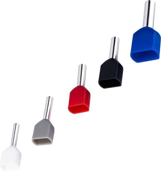 Adereindhulzen assortiment set - 5 maten van 0.5mm² tot 2.5mm² - dubbele draad hulzen - 225 Stuks Snoeren led.gl