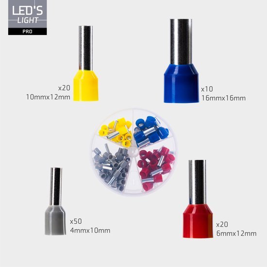 Adereindhulzen assortiment set - 5 Maten van 4mm² tot 16mm²- 225 Stuks Snoeren led.gl