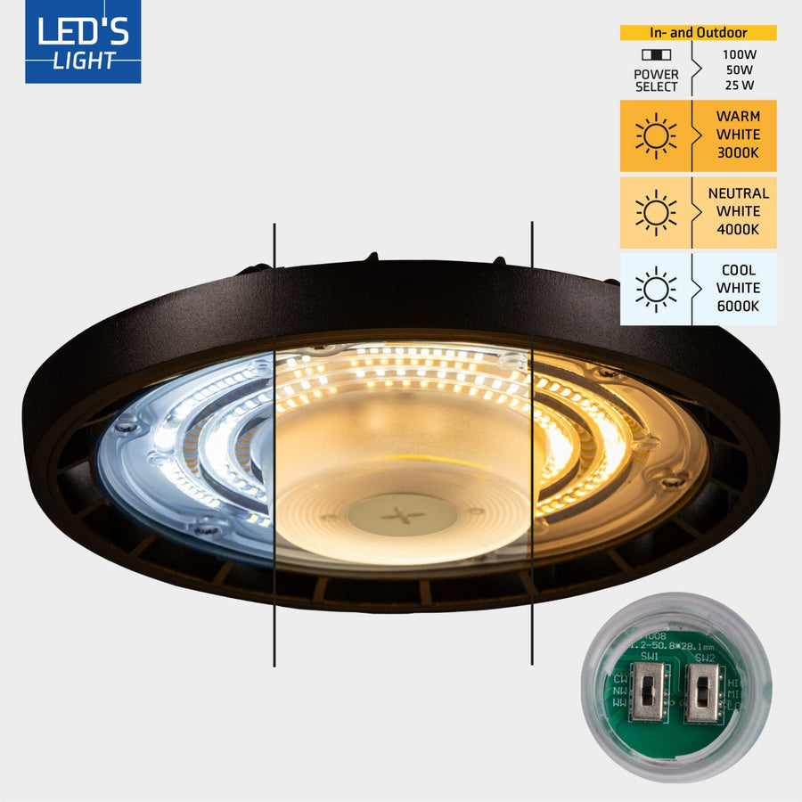LED's Light High Bay - 100W 11000lm 3000K/4000K/6000K CCT Powerselect High bays led.gl