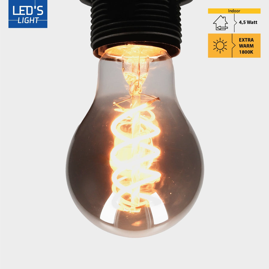 LED Filamentlamp A60 met Rookglas - E27 fitting - 4,5W - 120 Lumen - Extra warm wit (1800K) - Dimbaar Dimbare filament lampen led.gl