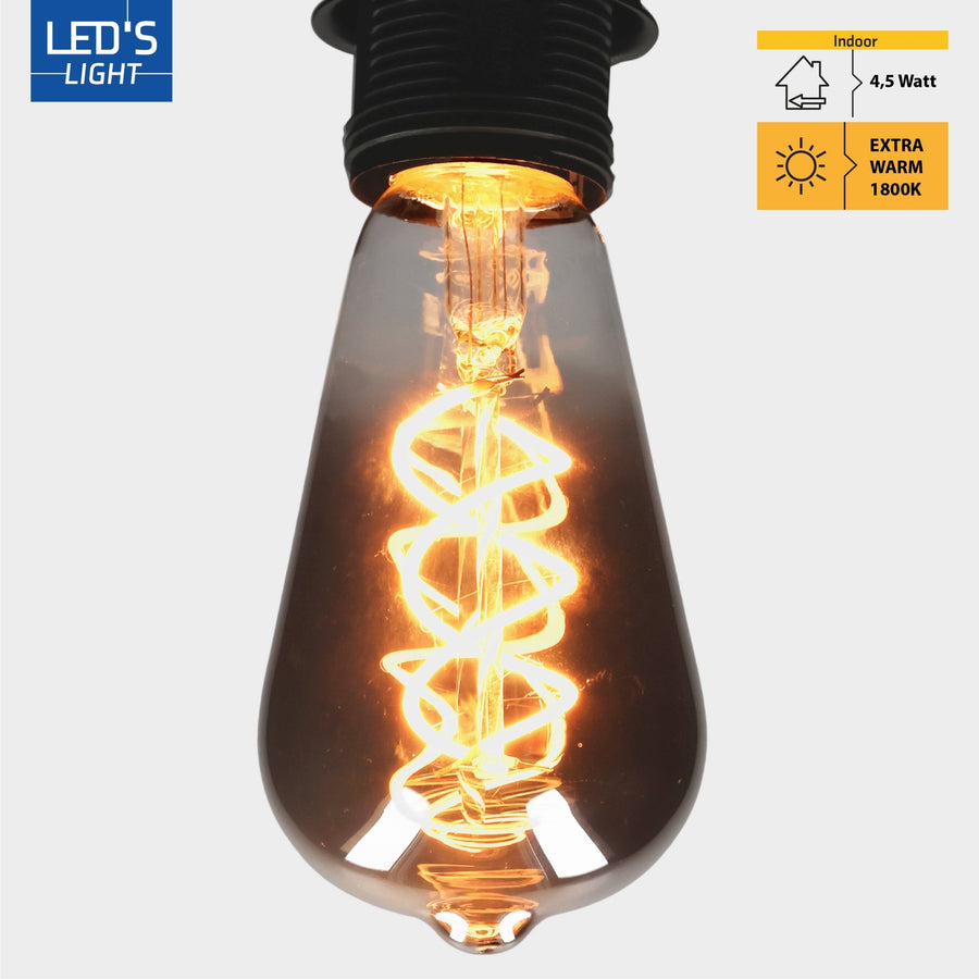 LED Lamp smokey E27 - Nostalgisch retro - Dimbaar warm wit licht - Edison ST64 Dimbare filament lampen led.gl
