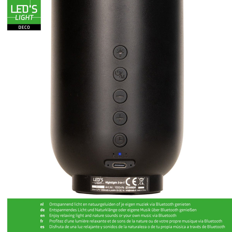 LED-nachtlamp met Bluetooth-luidspreker – Oplaadbaar – 1200 mAh – IP20 – Zwart Nachtlampjes led.gl