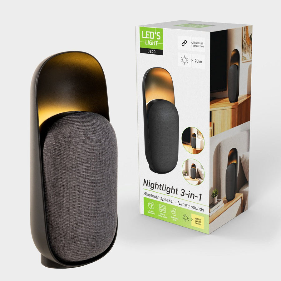 LED-nachtlamp met Bluetooth-luidspreker – Oplaadbaar – 1200 mAh – IP20 – Zwart Nachtlampjes led.gl