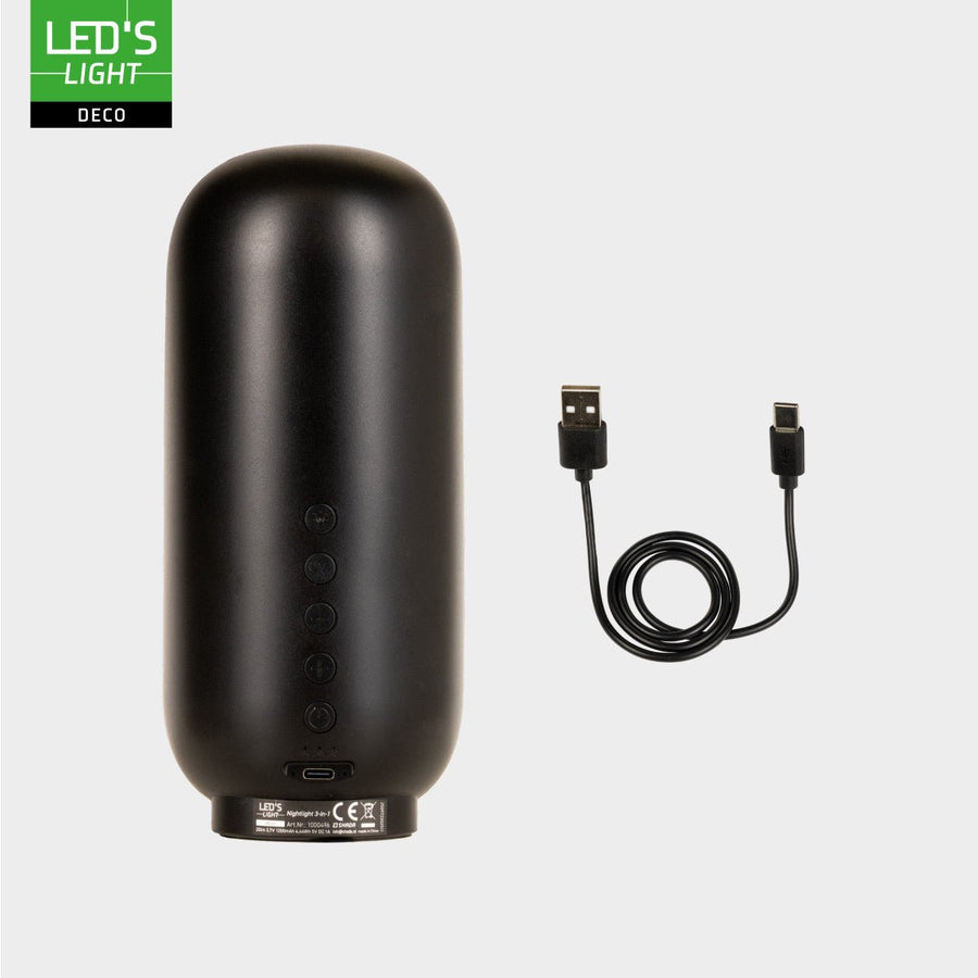 LED-nachtlamp met Bluetooth-luidspreker – Oplaadbaar – 1200 mAh – IP20 – Zwart Nachtlampjes led.gl