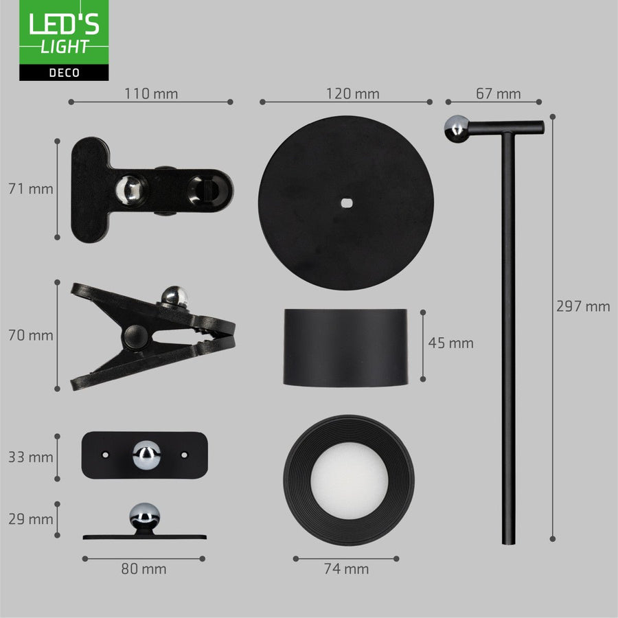 LED's Light 3-in-1 Draadloos Oplaadbaar Spotje - Tafellamp, Klemlamp & Wandlamp - Zwart Tafellampen led.gl
