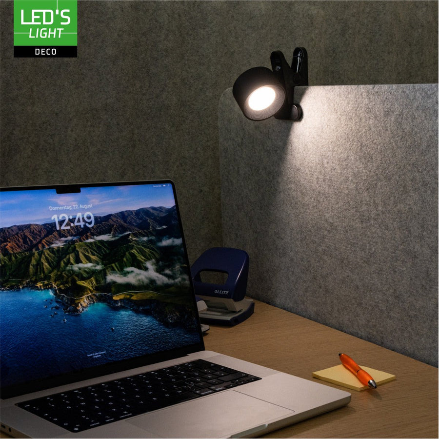 LED's Light 3-in-1 Draadloos Oplaadbaar Spotje - Tafellamp, Klemlamp & Wandlamp - Zwart Tafellampen led.gl