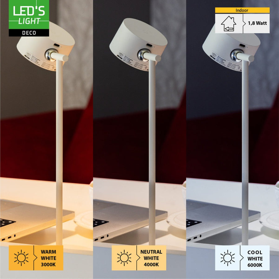 LED's Light 3-in-1 draadloze oplaadbare lamp met magnetische muurbeugel, voet en klem - Wit Tafellampen led.gl
