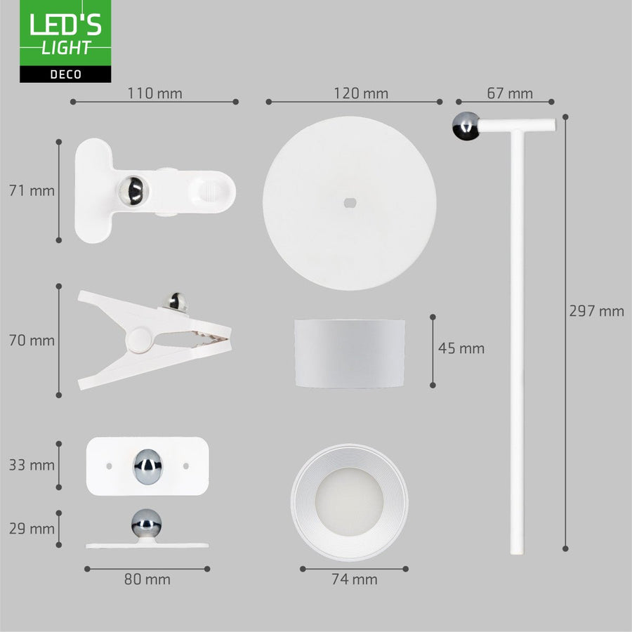 LED's Light 3-in-1 draadloze oplaadbare lamp met magnetische muurbeugel, voet en klem - Wit Tafellampen led.gl