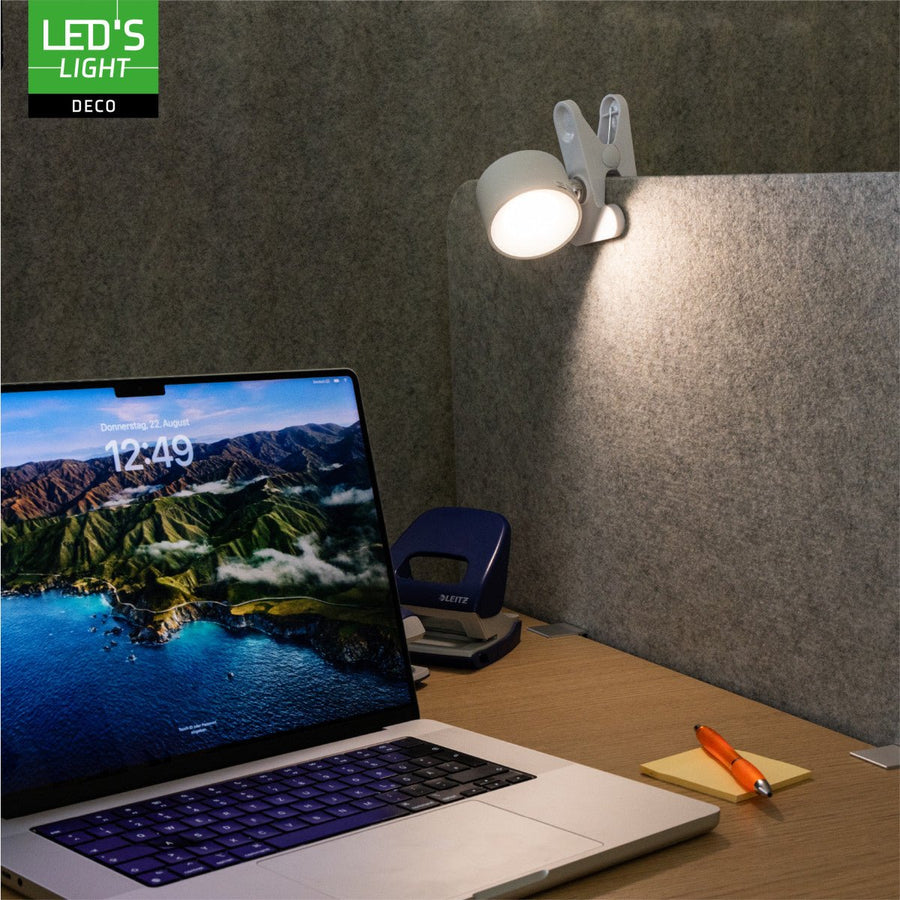 LED's Light 3-in-1 draadloze oplaadbare lamp met magnetische muurbeugel, voet en klem - Wit Tafellampen led.gl