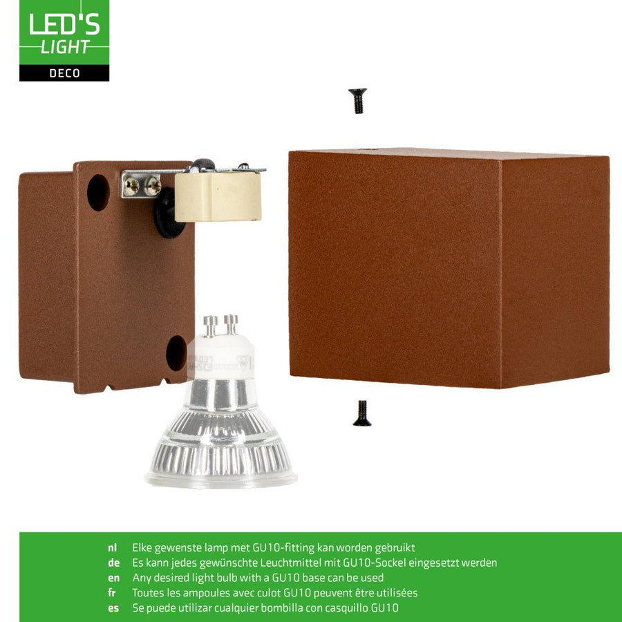 LED's Light Buitenlamp kubus - Wandarmatuur - 1xGU10 - Roestkleurig - IP44 Wandlampen led.gl