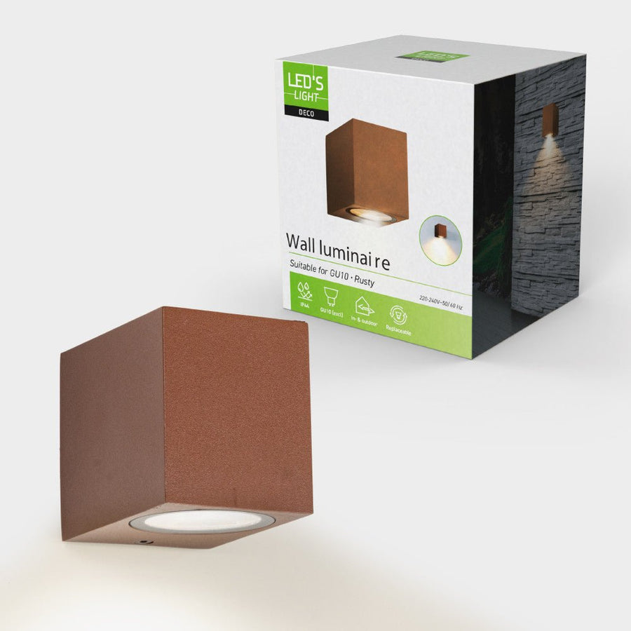 LED's Light Buitenlamp kubus - Wandarmatuur - 1xGU10 - Roestkleurig - IP44 Wandlampen led.gl