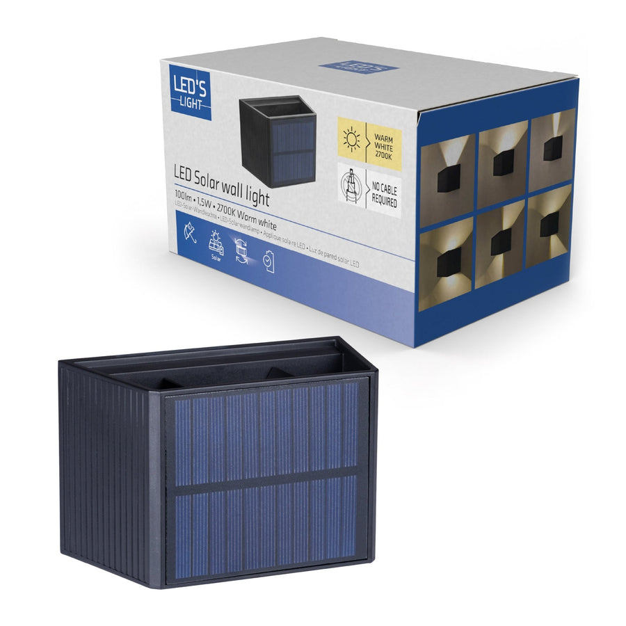LED's Light draadloze Solar Buitenlamp met sensor - Schijnt beneden en boven - Wandlamp zonne-energie - Zwart Buitenlampen led.gl
