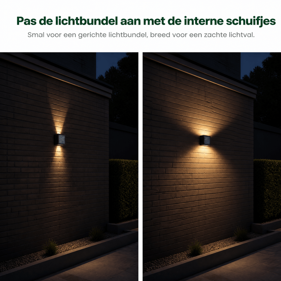 LED's Light draadloze Solar Buitenlamp met sensor - Schijnt beneden en boven - Wandlamp zonne-energie - Zwart Buitenlampen led.gl