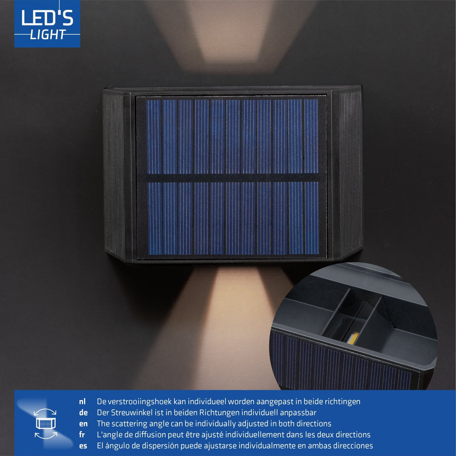 LED's Light draadloze Solar Buitenlamp met sensor - Schijnt beneden en boven - Wandlamp zonne-energie - Zwart Buitenlampen led.gl