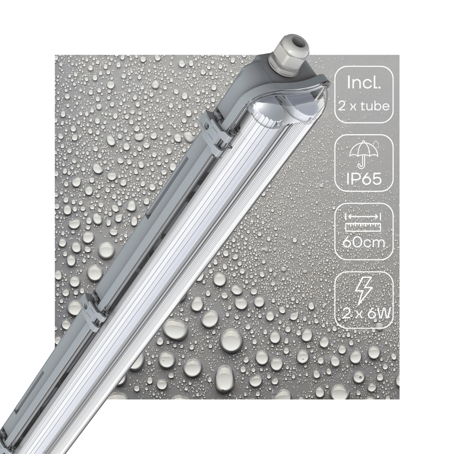 LED's Light Dubbele LED TL lamp 60 cm - compleet met LED buizen - Binnen en buiten - 2200 lm - 2x6W - 4000K - 185lm/w - Energielabel B TL verlichting led.gl