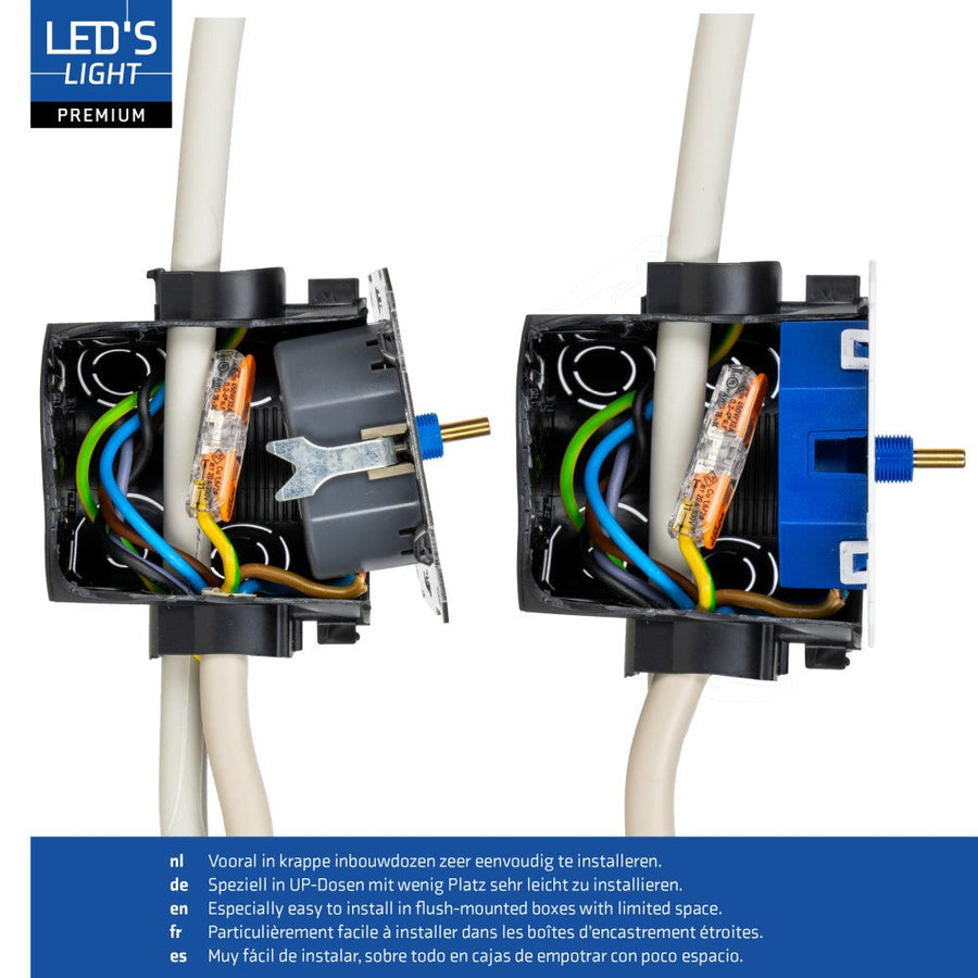 LED's Light Led Dimmer Inbouw – Universele Dimmer Geschikt voor Alle Led Verlichting - 250W - Traploos dimmen - Fase-Afsnijding & Fase-Aansnijding led.gl