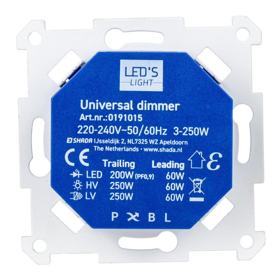 LED's Light Led Dimmer Inbouw – Universele Dimmer Geschikt voor Alle Led Verlichting - 250W - Traploos dimmen - Fase-Afsnijding & Fase-Aansnijding led.gl