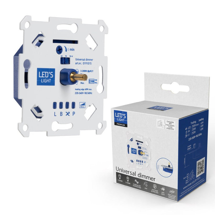 LED's Light Led Dimmer Inbouw – Universele Dimmer Geschikt voor Alle Led Verlichting - 250W - Traploos dimmen - Fase-Afsnijding & Fase-Aansnijding led.gl
