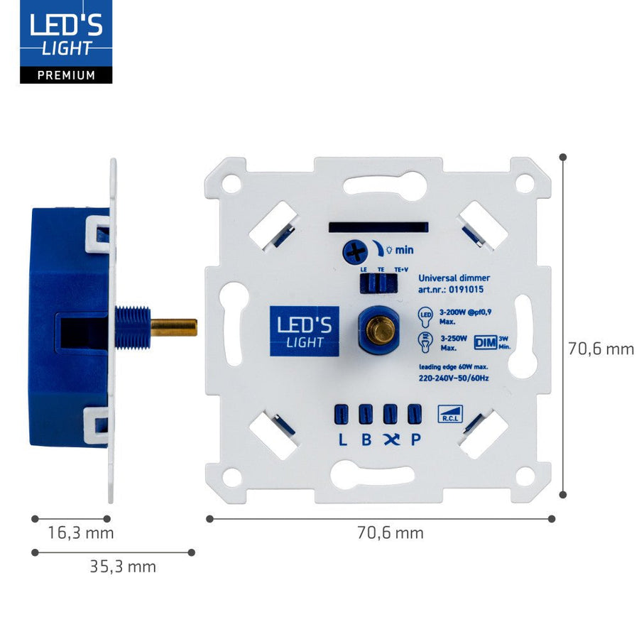 LED's Light Led Dimmer Inbouw – Universele Dimmer Geschikt voor Alle Led Verlichting - 250W - Traploos dimmen - Fase-Afsnijding & Fase-Aansnijding led.gl