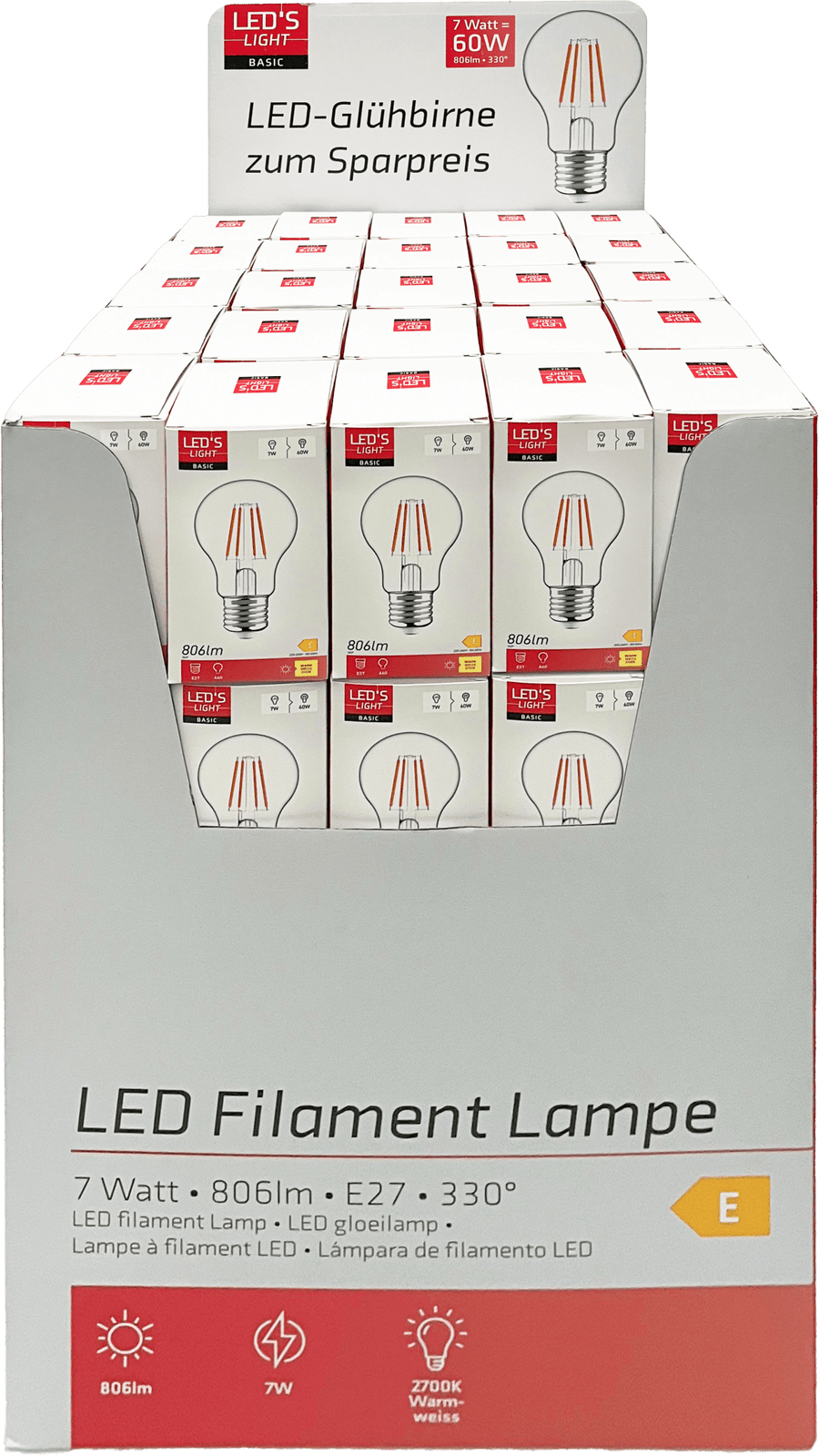 LED's Light LED Lamp E27 - Standaard model peertje - 7W vervangt 60W - Transparant glas Lichtbronnen led.gl