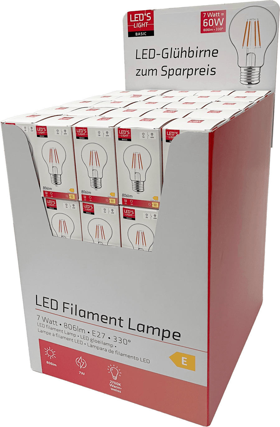 LED's Light LED Lamp E27 - Standaard model peertje - 7W vervangt 60W - Transparant glas Lichtbronnen led.gl