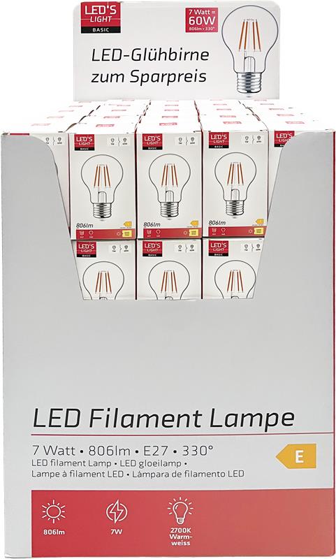 LED's Light LED Lamp E27 - Standaard model peertje - 7W vervangt 60W - Transparant glas Lichtbronnen led.gl