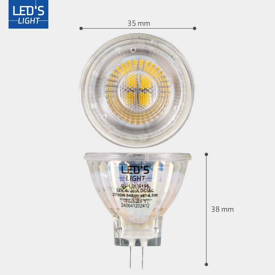 LED's Light LED Lamp met GU4 fitting - 12V - MR11 - Warm wit licht - 4W vervangt 35W Spotjes led.gl